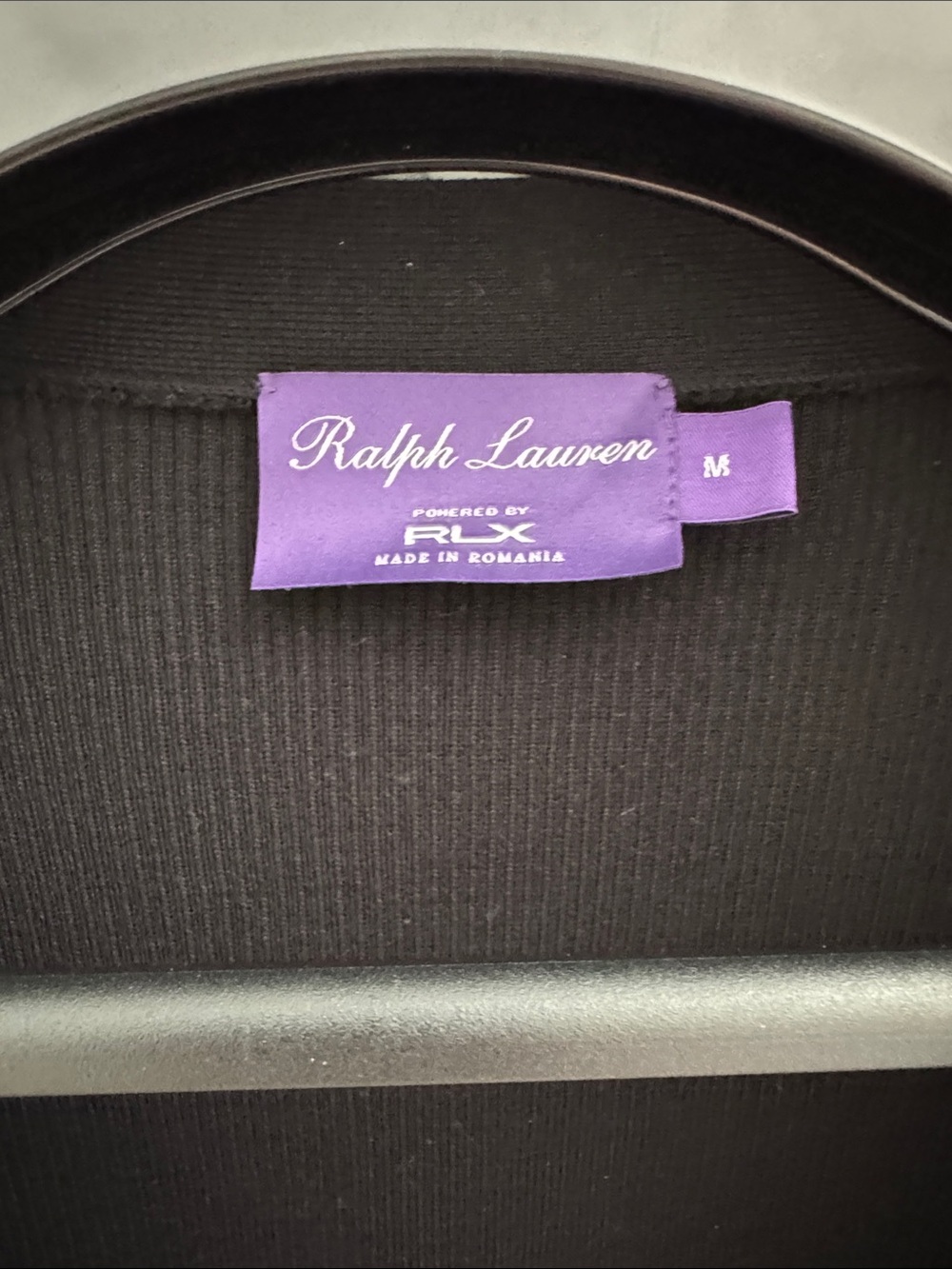 Ralph Lauren Black Ribbed Knit Top with Purple RLX Tag